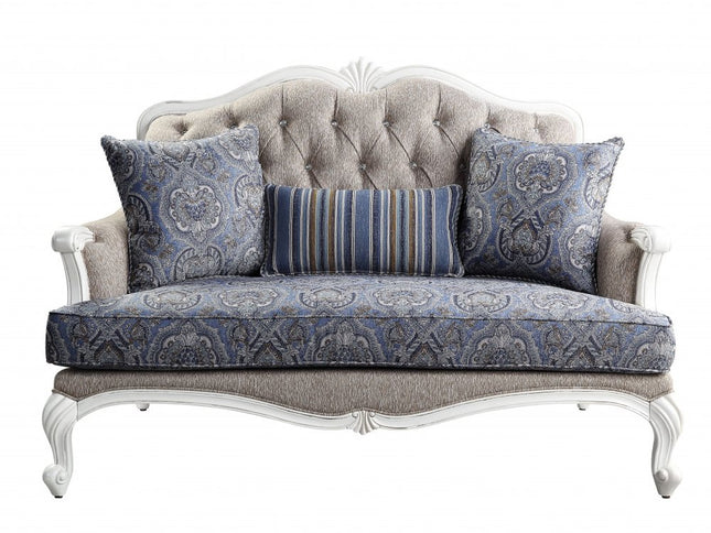 64" Beige 100% Linen And White Love Seat