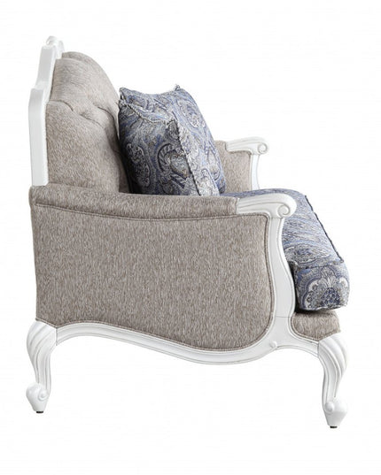 64" Beige 100% Linen And White Love Seat