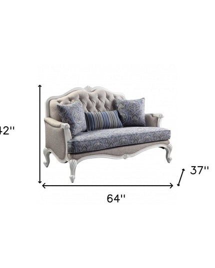 64" Beige 100% Linen And White Love Seat