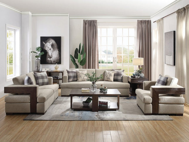 72" Beige And Brown Linen Loveseat