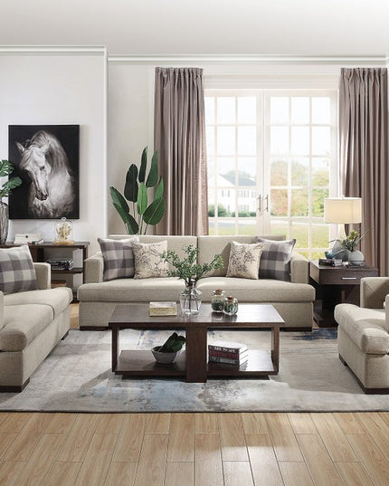 72" Beige And Brown Linen Loveseat