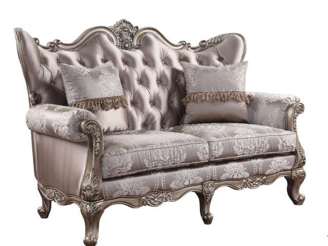 68" Pink And Platinum Silk Blend Loveseat and Toss Pillows