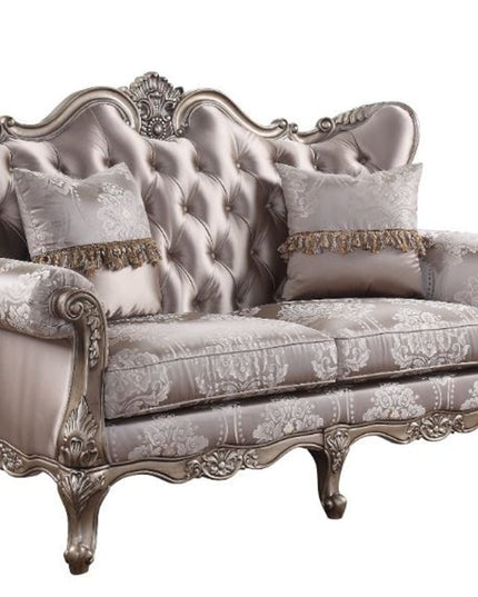 68" Pink And Platinum Silk Blend Loveseat and Toss Pillows