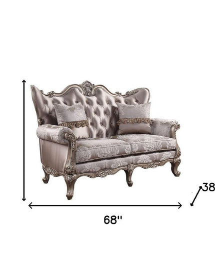 68" Pink And Platinum Silk Blend Loveseat and Toss Pillows