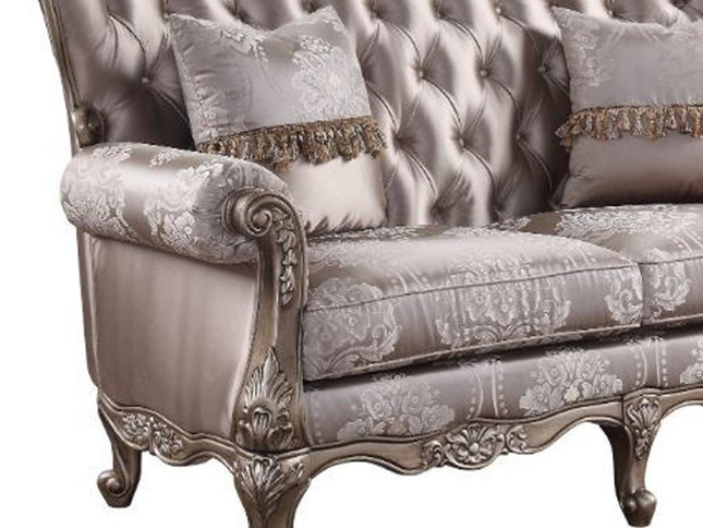 68" Pink And Platinum Silk Blend Loveseat and Toss Pillows