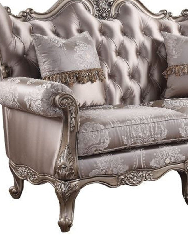 68" Pink And Platinum Silk Blend Loveseat and Toss Pillows
