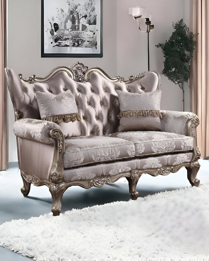 68" Pink And Platinum Silk Blend Loveseat and Toss Pillows