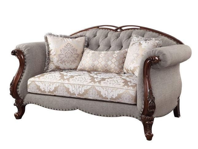 72" Beige And Dark Brown Linen Loveseat and Toss Pillows