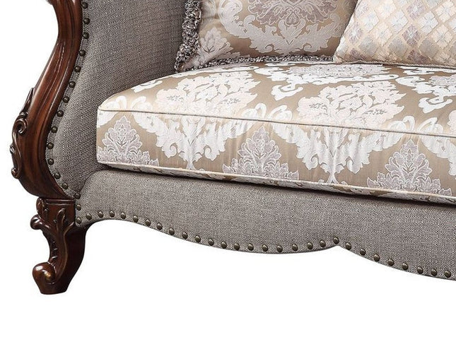 72" Beige And Dark Brown Linen Loveseat and Toss Pillows