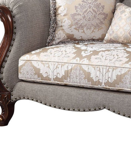 72" Beige And Dark Brown Linen Loveseat and Toss Pillows