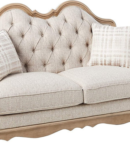 62" Beige And Brown Linen Loveseat and Toss Pillows