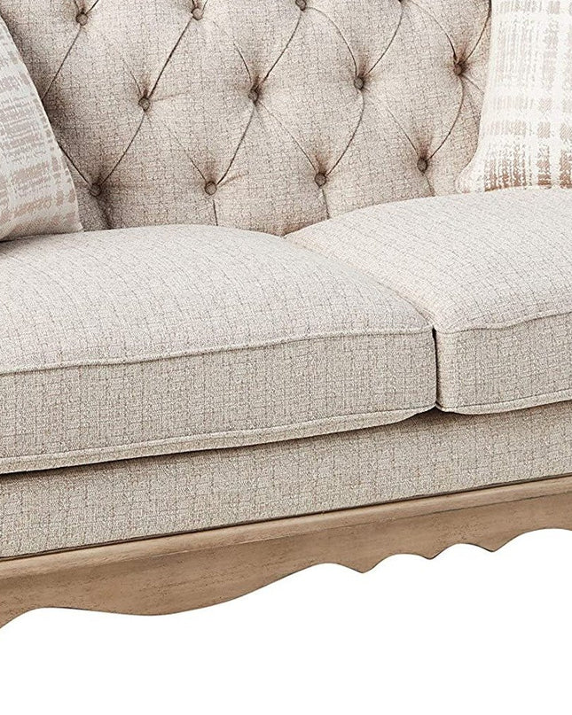 62" Beige And Brown Linen Loveseat and Toss Pillows