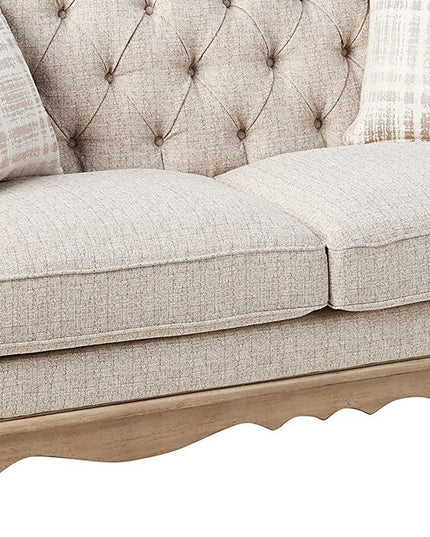 62" Beige And Brown Linen Loveseat and Toss Pillows