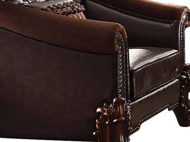 43" Dark Brown Faux Leather Tufted Chesterfield Chair And Toss Pillow