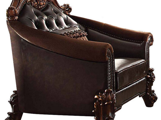 43" Dark Brown Faux Leather Tufted Chesterfield Chair And Toss Pillow