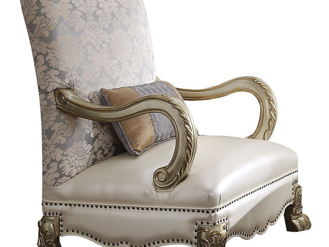 34" Pearl and Gold Faux Leather Floral Arm Chair And Toss Pillow