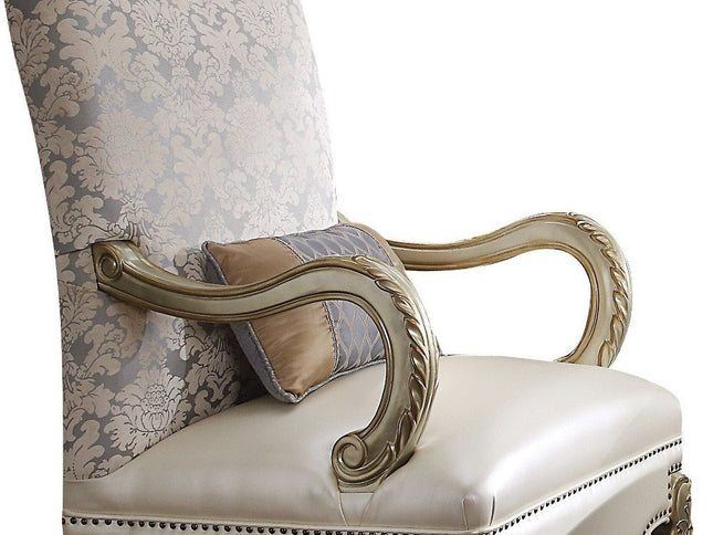 34" Pearl and Gold Faux Leather Floral Arm Chair And Toss Pillow