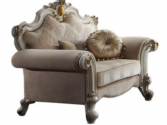 50" Pearl Fabric Floral Arm Chair And Toss Pillows