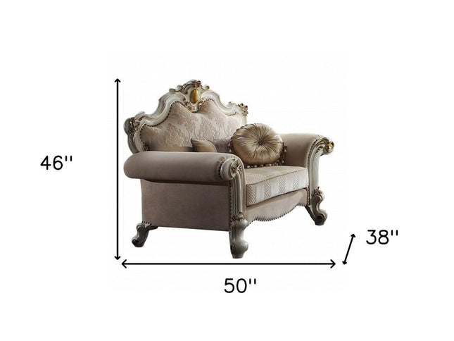50" Pearl Fabric Floral Arm Chair And Toss Pillows