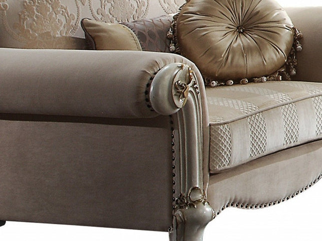 50" Pearl Fabric Floral Arm Chair And Toss Pillows