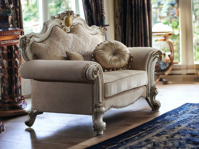 50" Pearl Fabric Floral Arm Chair And Toss Pillows