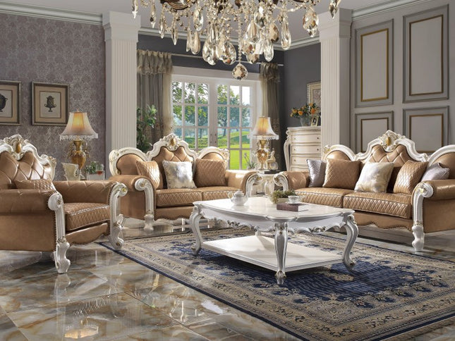 50" Beige and Pearl Faux Leather Tufted Arm Chair And Toss Pillow