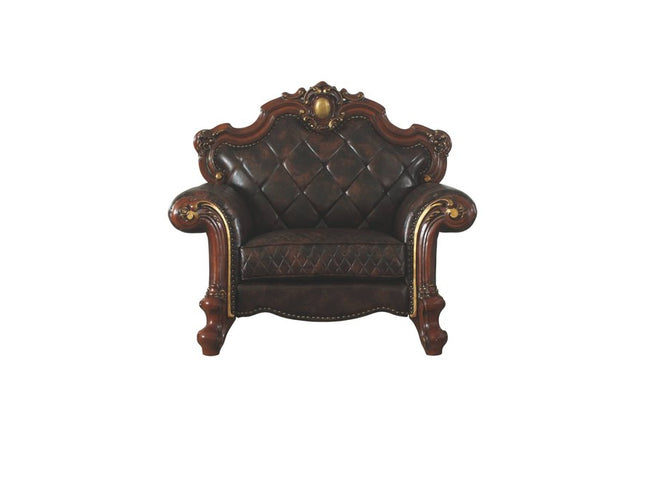50" Chocolate Faux Leather Tufted Chesterfield Chair And Toss Pillow