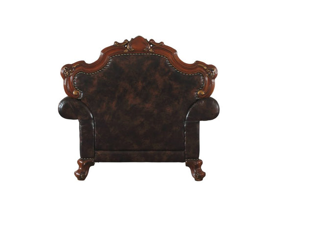 50" Chocolate Faux Leather Tufted Chesterfield Chair And Toss Pillow