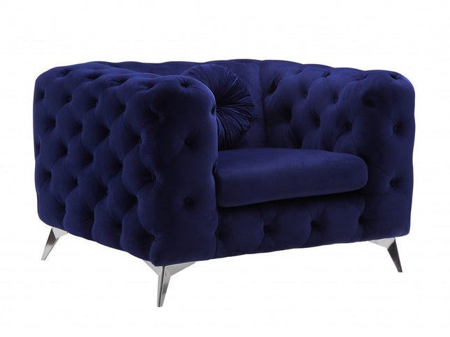 41" Blue and Black Fabric Tufted Arm Chair