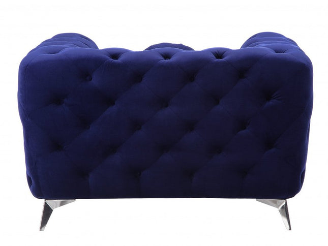 41" Blue and Black Fabric Tufted Arm Chair