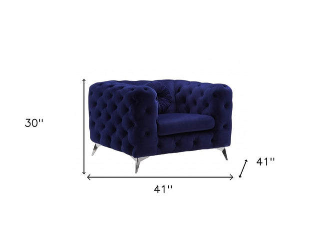 41" Blue and Black Fabric Tufted Arm Chair