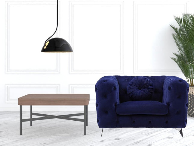 41" Blue and Black Fabric Tufted Arm Chair