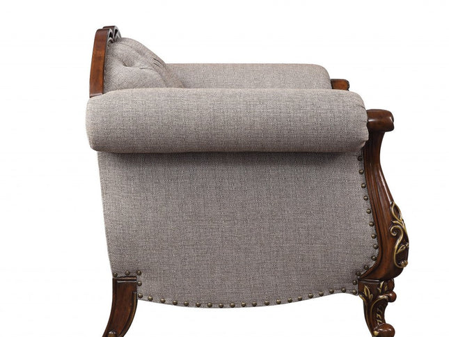 48" Beige and Brown Fabric Floral Arm Chair