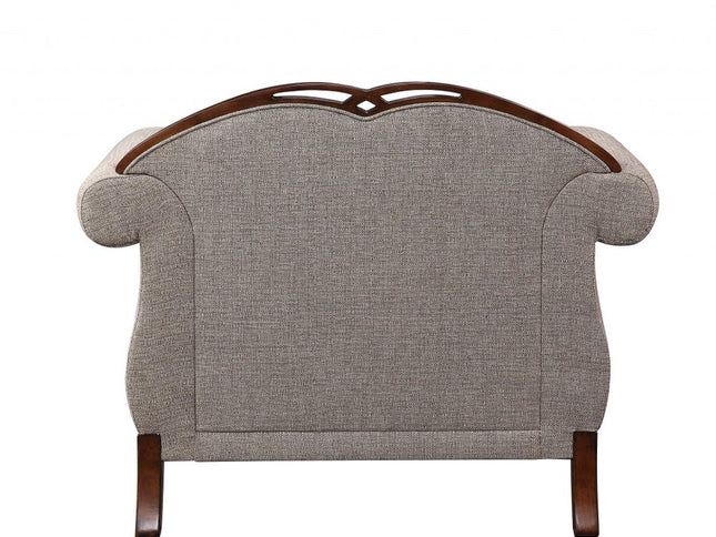 48" Beige and Brown Fabric Floral Arm Chair