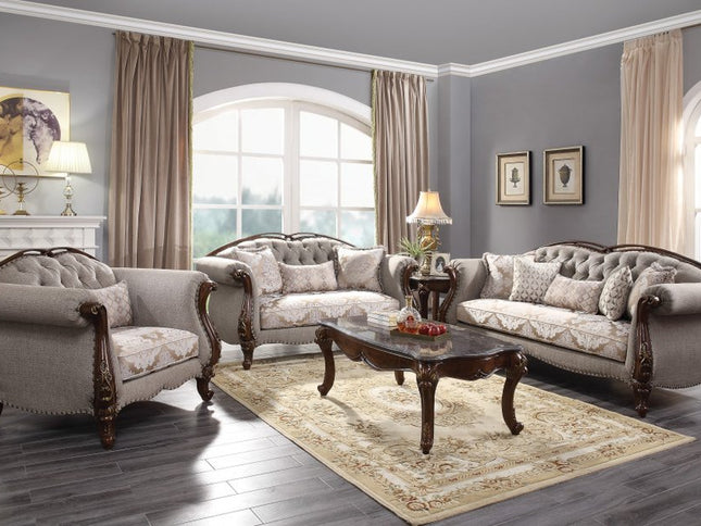 48" Beige and Brown Fabric Floral Arm Chair