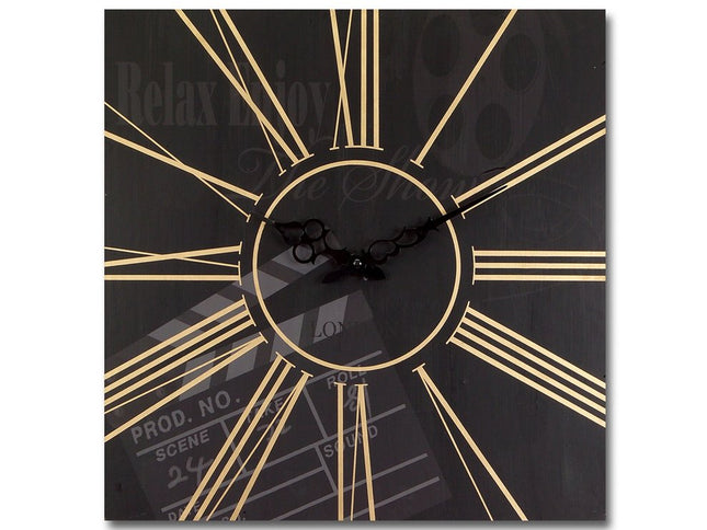 Set of Two Black And Gold Wood Analog Square Cinema Wall Clocks
