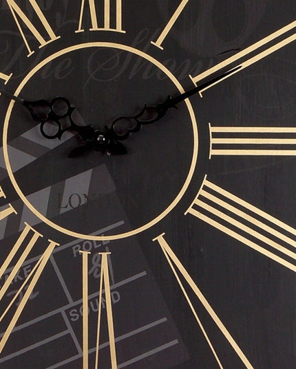Set of Two Black And Gold Wood Analog Square Cinema Wall Clocks