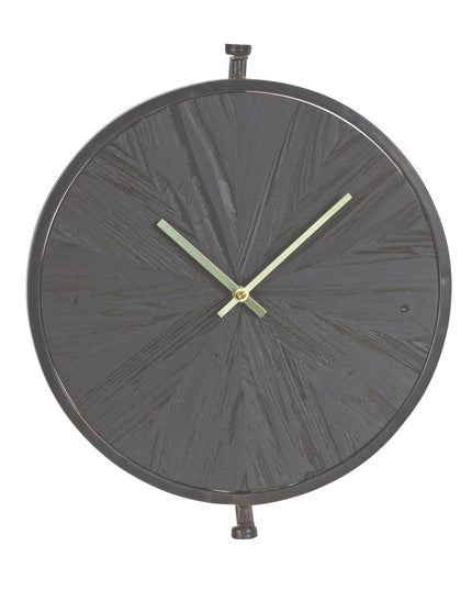 18" Circle Black Wood and Solid Wood Analog Wall Clock