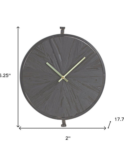 18" Circle Black Wood and Solid Wood Analog Wall Clock