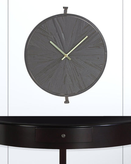 18" Circle Black Wood and Solid Wood Analog Wall Clock