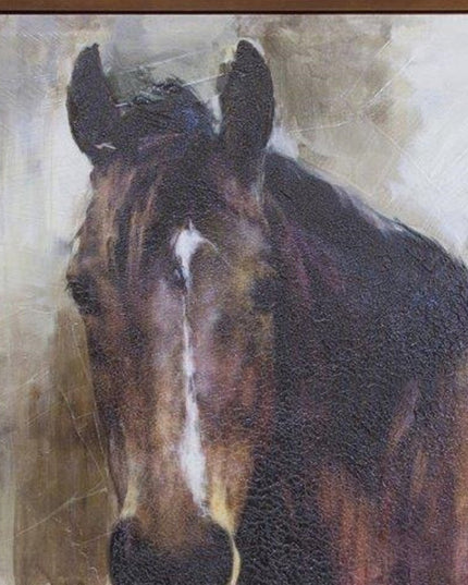 32" X 24" Brown Black And White Horse Wood Framed Art