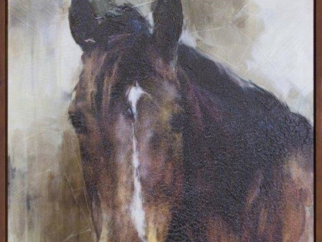 32" X 24" Brown Black And White Horse Wood Framed Art