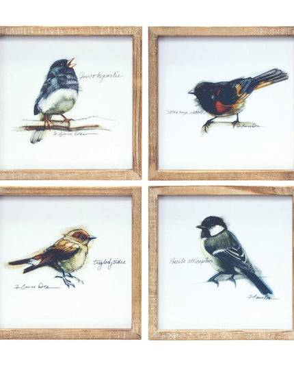 Set of Four Brown Bird Solid Wood Square Framed Art
