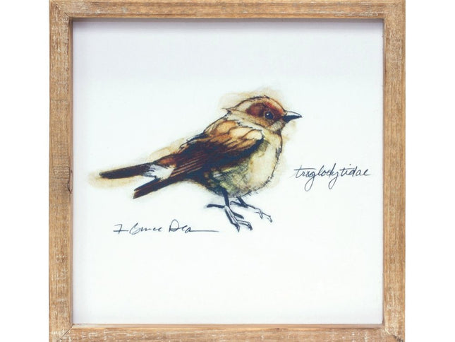 Set of Four Brown Bird Solid Wood Square Framed Art