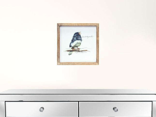 Set of Four Brown Bird Solid Wood Square Framed Art