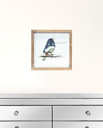 Set of Four Brown Bird Solid Wood Square Framed Art