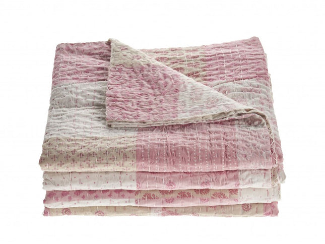 Pink Knitted Cotton Geometric Throw