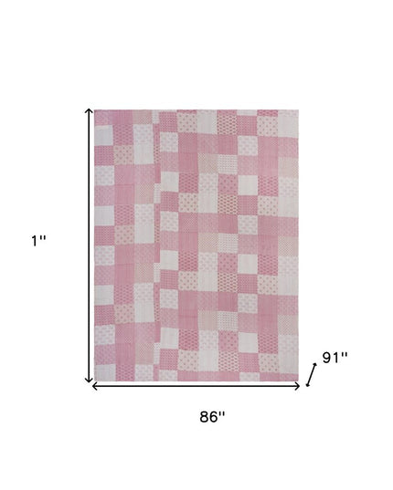 Pink Knitted Cotton Geometric Throw