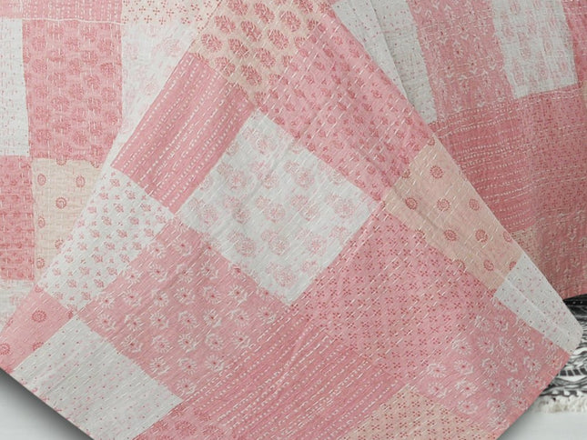 Pink Knitted Cotton Geometric Throw