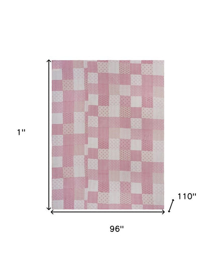 Pink Knitted Cotton Geometric Throw